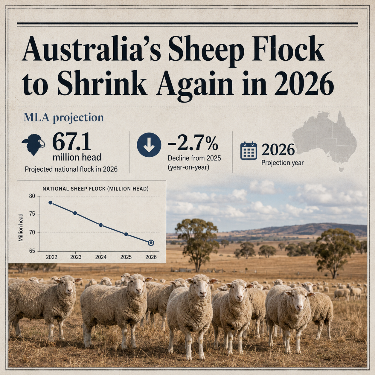 Australia’s Sheep Flock Is Projected to Shrink Again in 2026 illustration